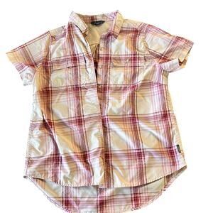 Pink White Red Plaid Eddie Bauer Button Up Shirt Womens Medium